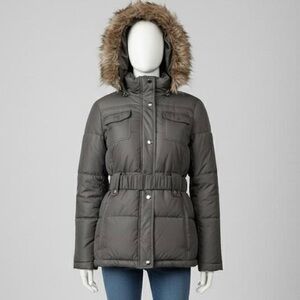 ESPRIT Women’s Puffer Jacket with Removable Faux Fur Hood Size S